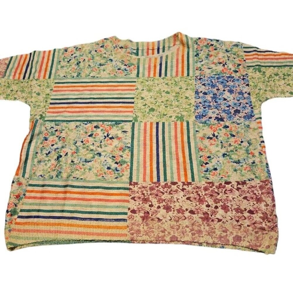 Buykud Womens Top Medium Patchwork Floral Shirt Short Sleeve Spring Woven New